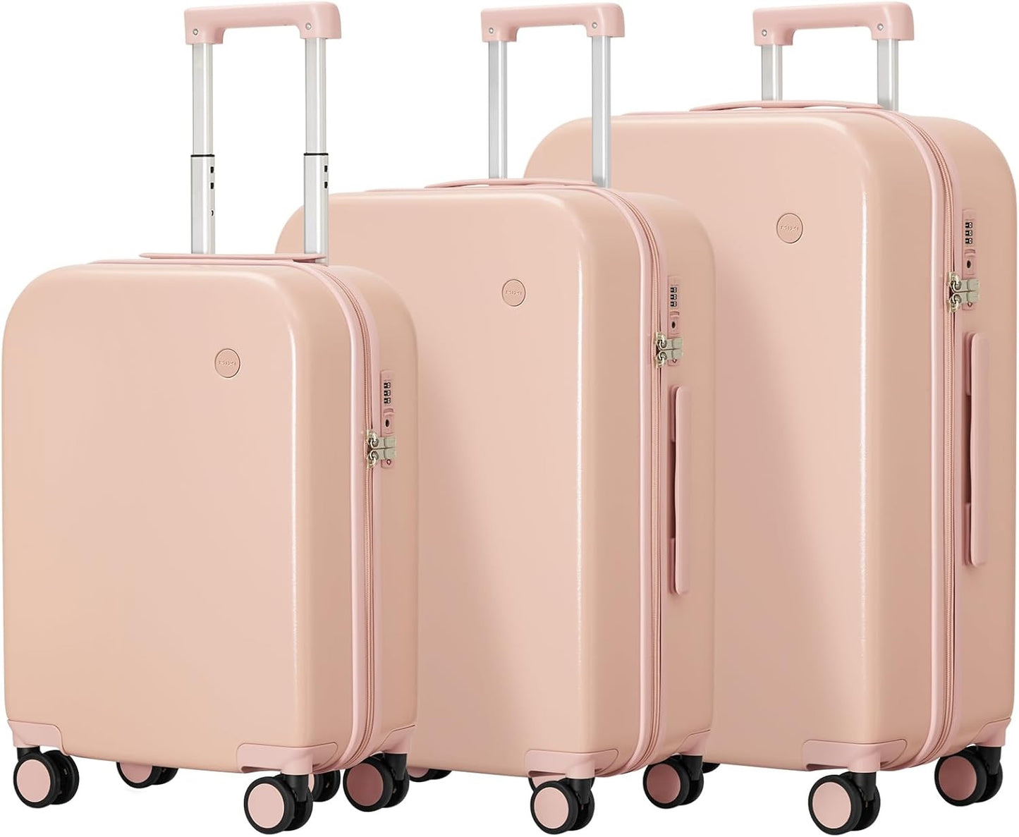 mixi 3-Piece Luggage Set Hardside PC Travel Suitcase Rolling Bag Spinner Wheels TSA Lock, 20+24+28 Pink, with Cover