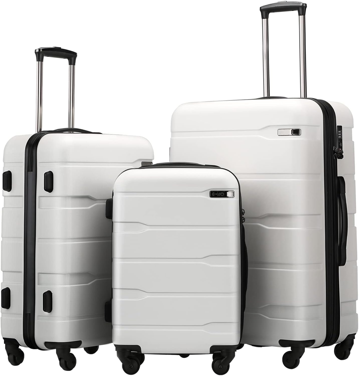 Coolife Luggage Expandable 3 Piece Sets PC+ABS Spinner Suitcase 20 inch 24 inch 28 inch,White