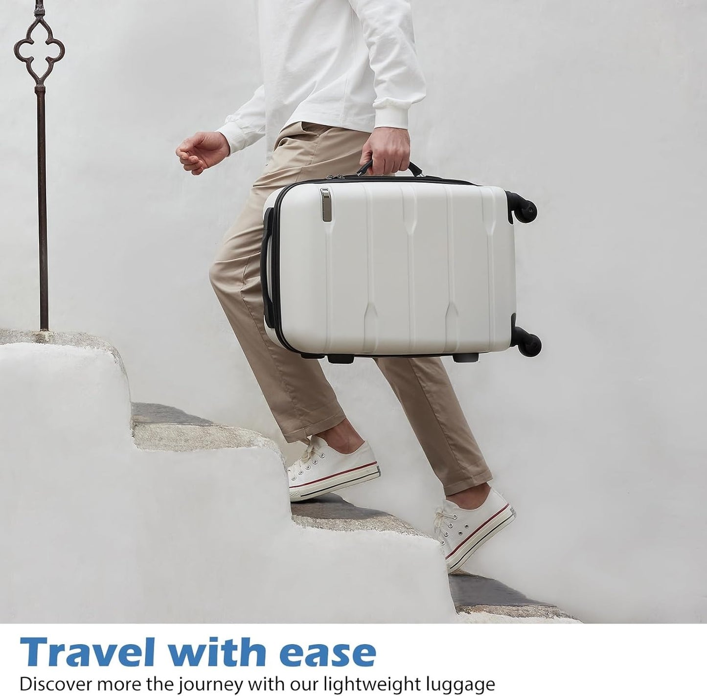 Coolife Luggage Expandable 3 Piece Sets PC+ABS Spinner Suitcase 20 inch 24 inch 28 inch,White